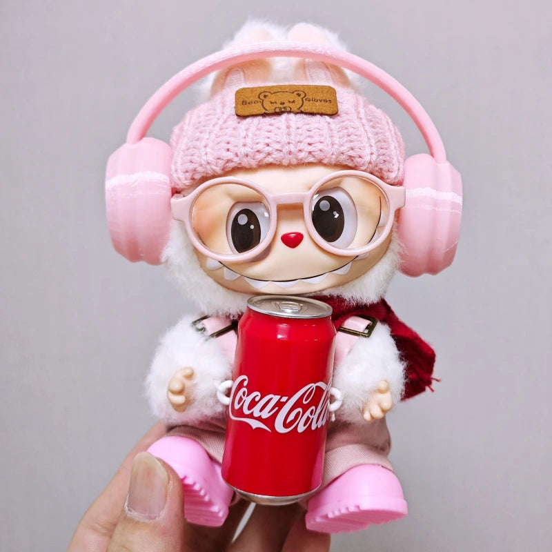 Labubu Clothes Coca-Cola Series Pink Overalls Hat Headphone Set