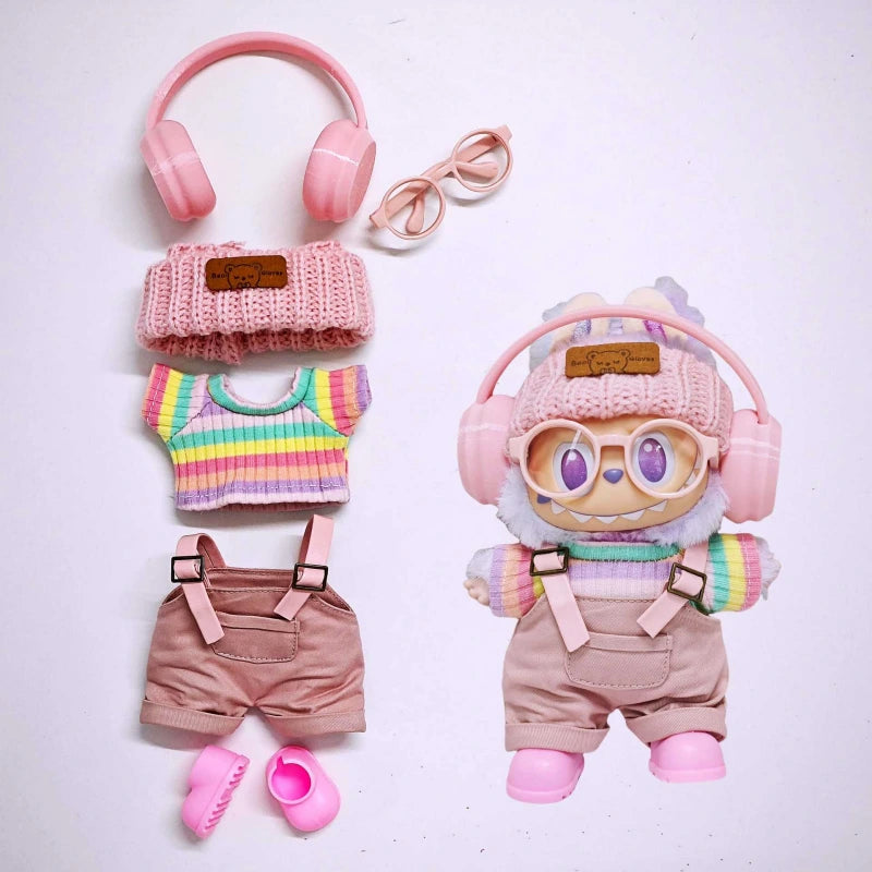Labubu Clothes Coca-Cola Series Pink Overalls Hat Headphone Set