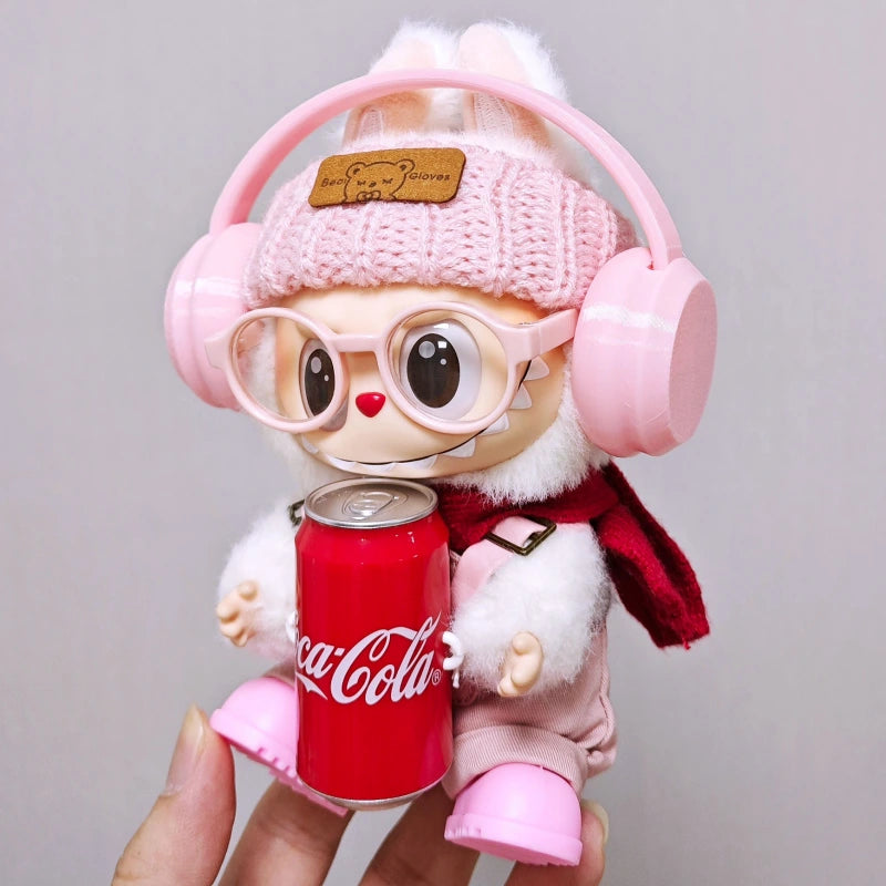 Labubu Clothes Coca-Cola Series Pink Overalls Hat Headphone Set