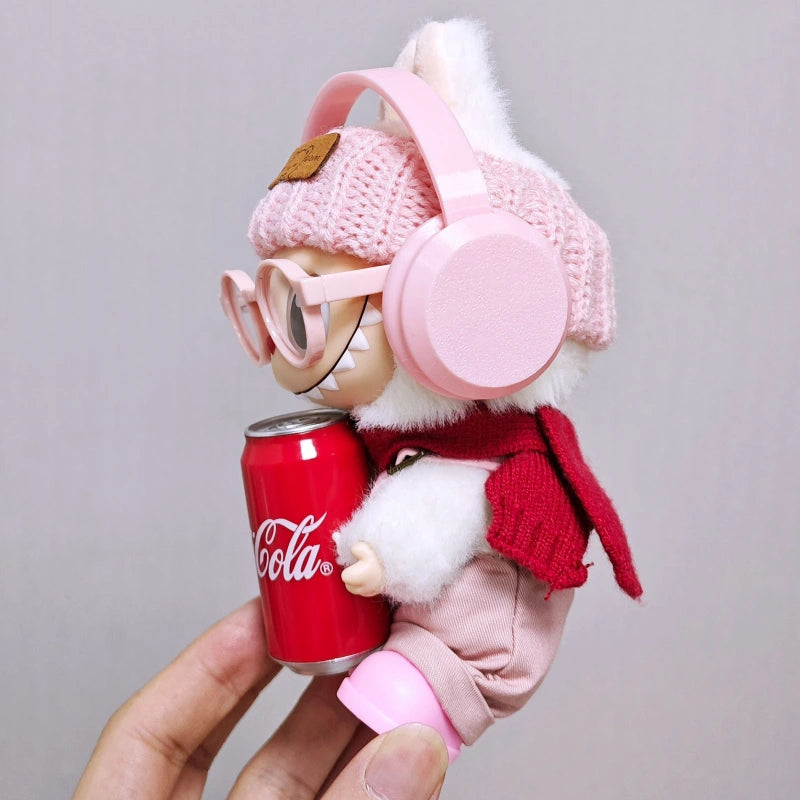 Labubu Clothes Coca-Cola Series Pink Overalls Hat Headphone Set