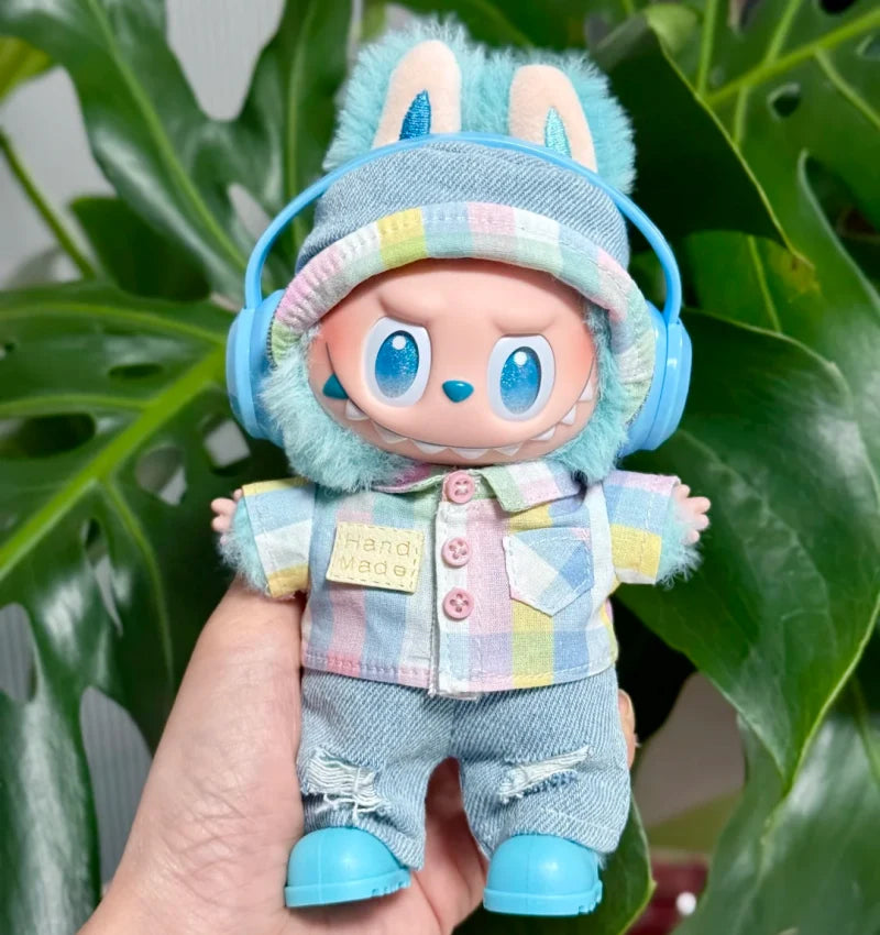 TikTok No. 2 - Macaron Plaid Shirt & Ripped Jeans Set for Labubu