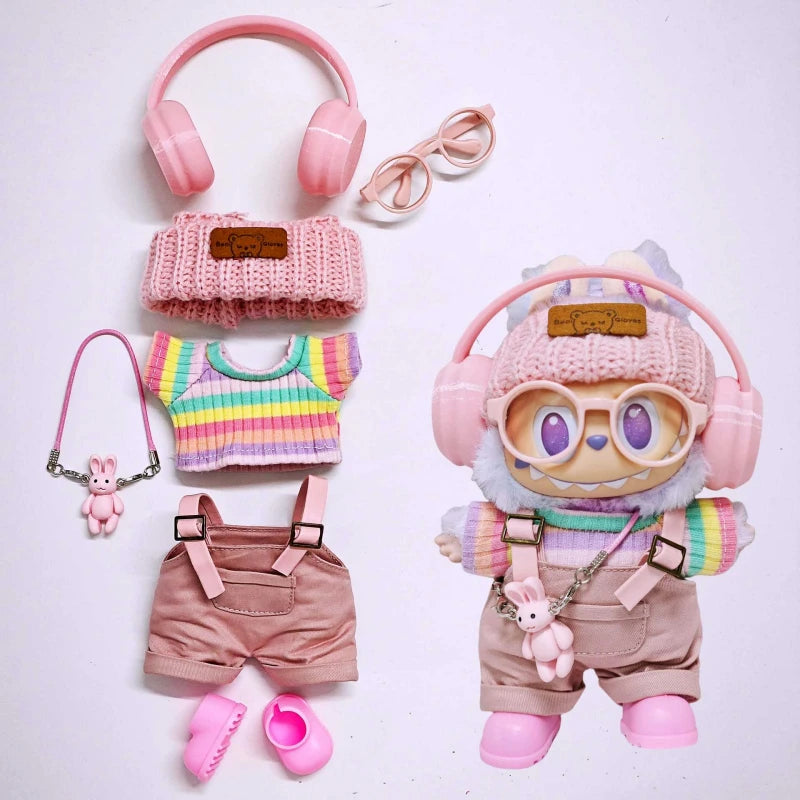 Labubu Clothes Coca-Cola Series Pink Overalls Hat Headphone Set