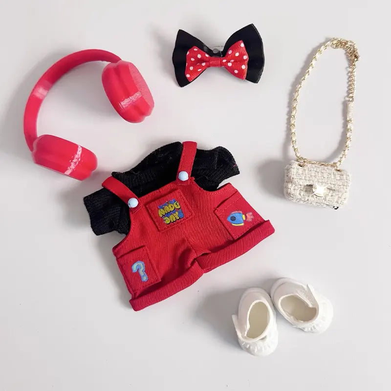 Labubu Cute Girl Outfit 5-Piece Set – Red Utility Style
