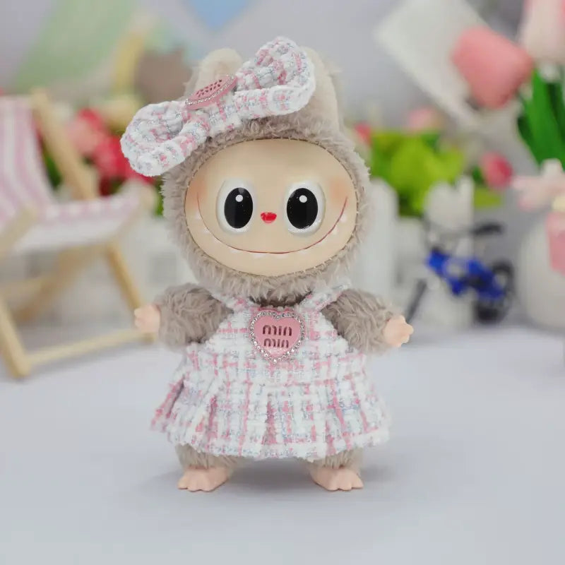 Sweet Bow Labubu Dress Set – Pink & Gray Outfits